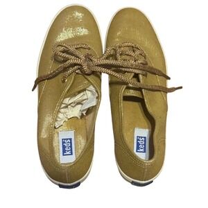 Keds Champion Womens Metallic Gold Shimmer Canvas Sneakers Low Top Shoes 6.5